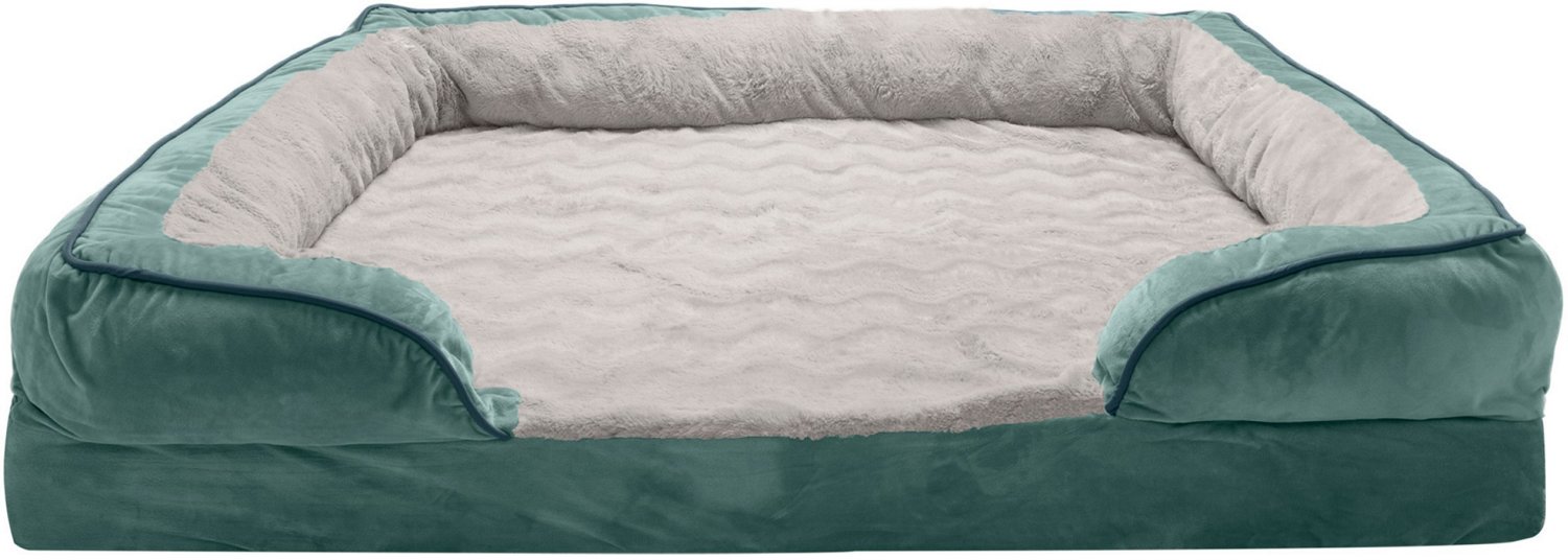 FurHaven Velvet Waves Perfect Comfort Orthopedic Sofa Pet Bed for Dogs & Cats - Celadon Green, Jumbo Plus