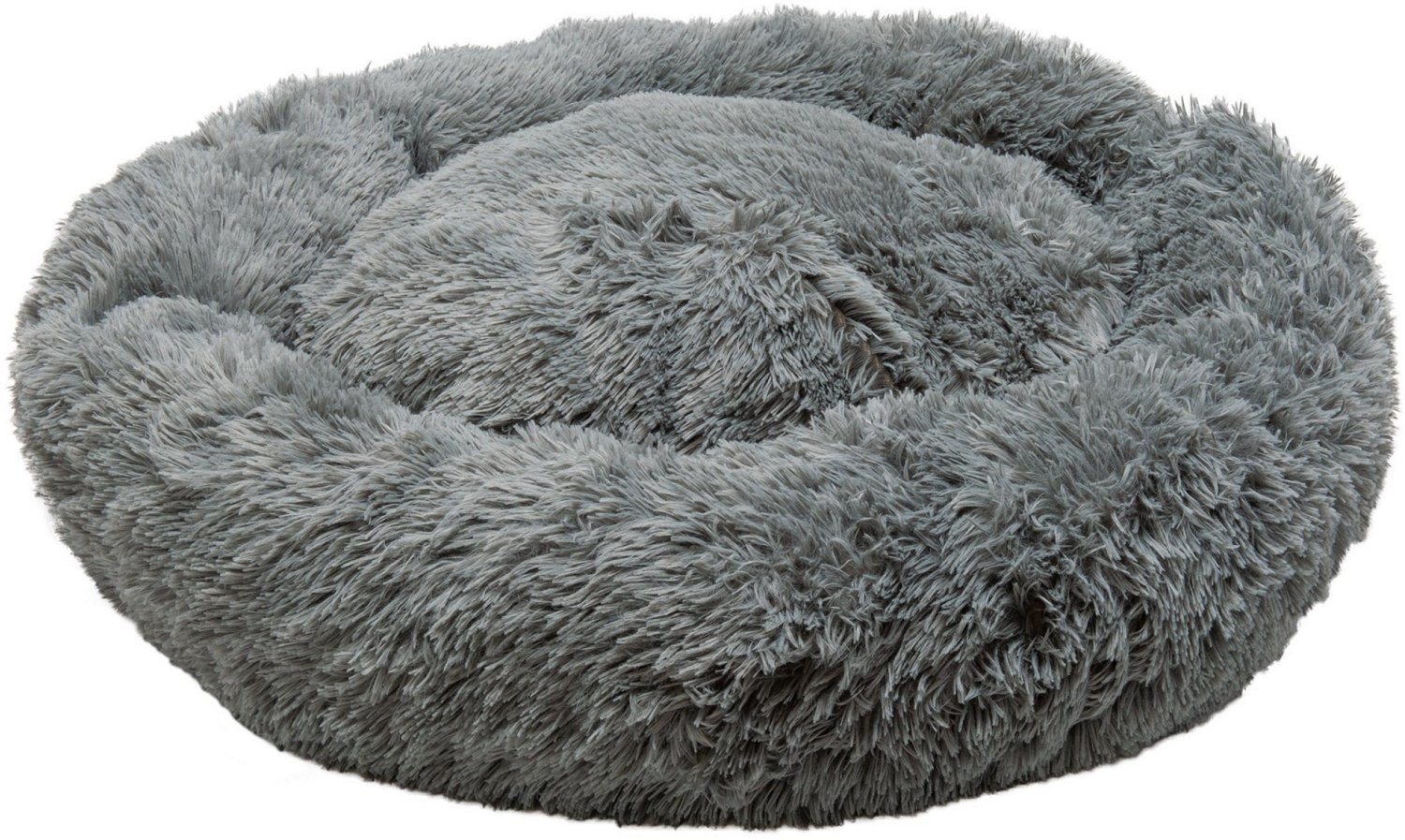FurHaven Calming Cuddler Long Fur Donut Dog Bed - Large, Gray