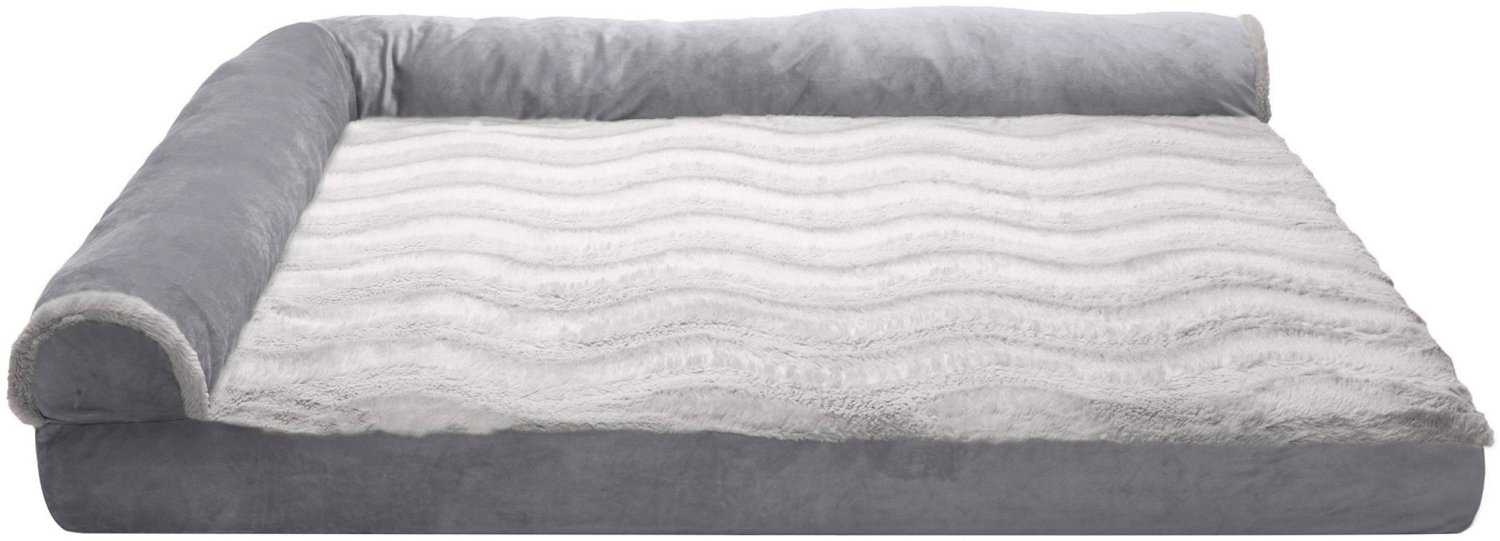 FurHaven Wave Fur & Velvet Deluxe Chaise Lounge Orthopedic Sofa-Style Dog Bed - Jumbo, Granite Gray