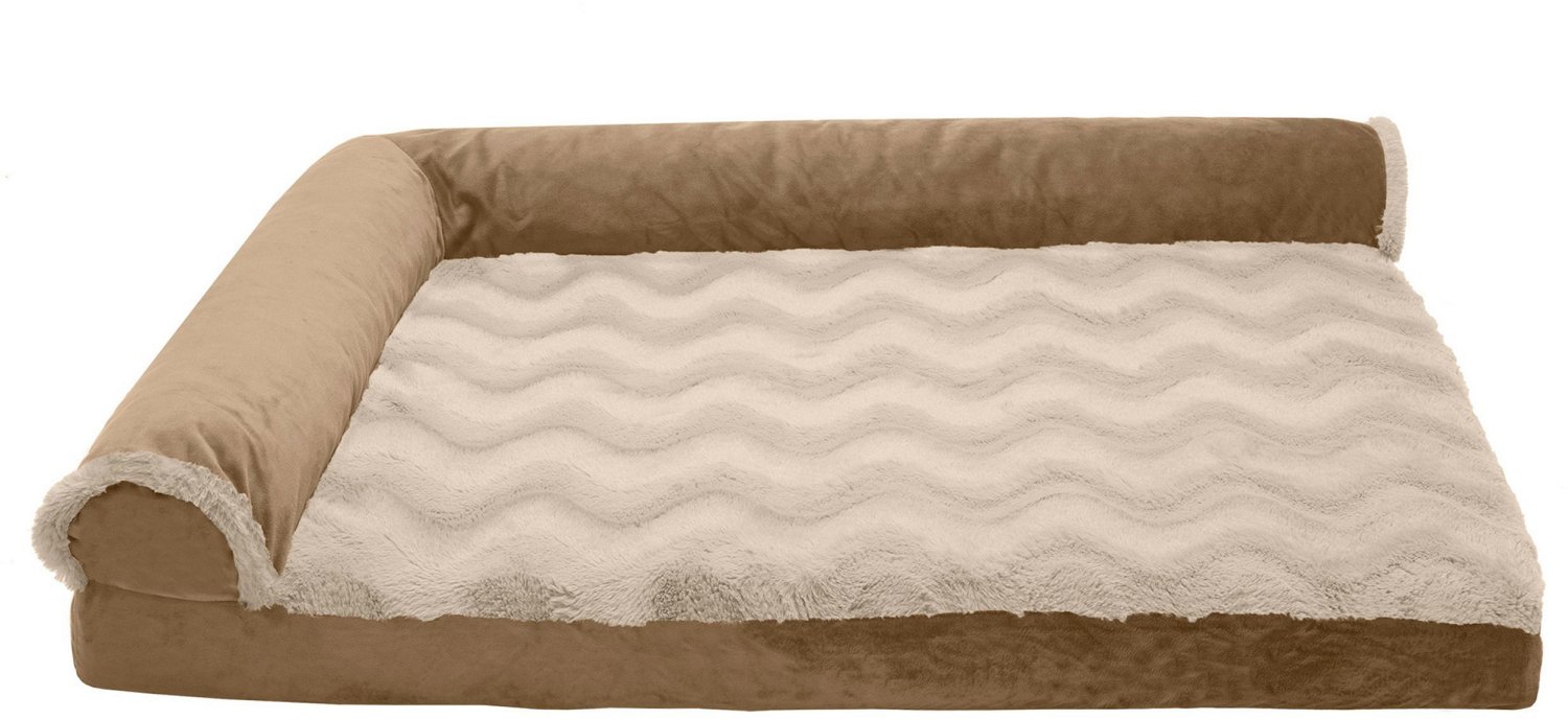 FurHaven Wave Fur & Velvet Deluxe Chaise Lounge Orthopedic Sofa-Style Dog Bed - Large, Brownstone