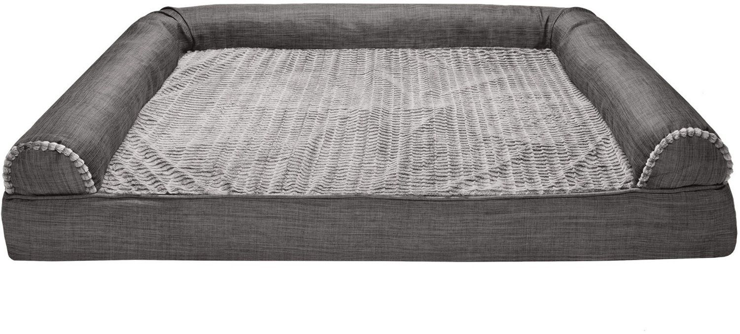 FurHaven Luxe Fur & Performance Linen Orthopedic Sofa Dog Bed - Jumbo Plus, Charcoal