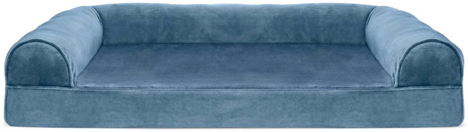 FurHaven Faux Fur & Velvet Orthopedic Sofa Dog Bed - Large, Harbor Blue