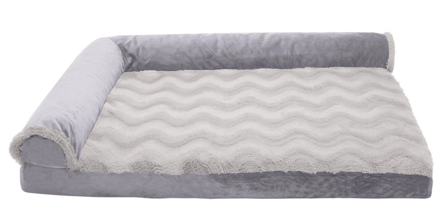FurHaven Wave Fur & Velvet Deluxe Chaise Lounge Orthopedic Sofa-Style Dog Bed - Large, Granite Gray