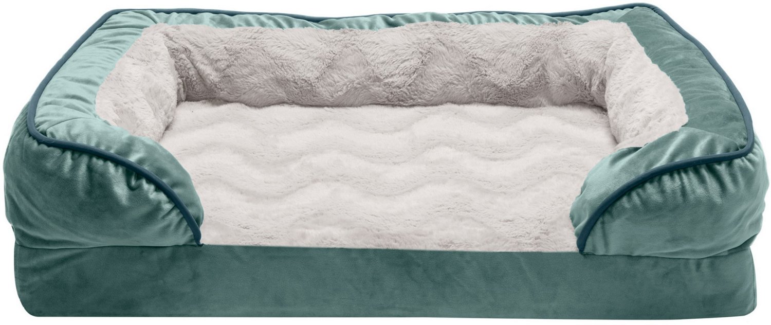FurHaven Velvet Waves Perfect Comfort Orthopedic Sofa Dog Bed - Medium, Celadon Green