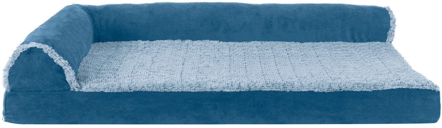 FurHaven Two-Tone Faux Fur & Suede Deluxe Chaise Lounge Orthopedic Sofa Dog Bed - Large, Marine Blue