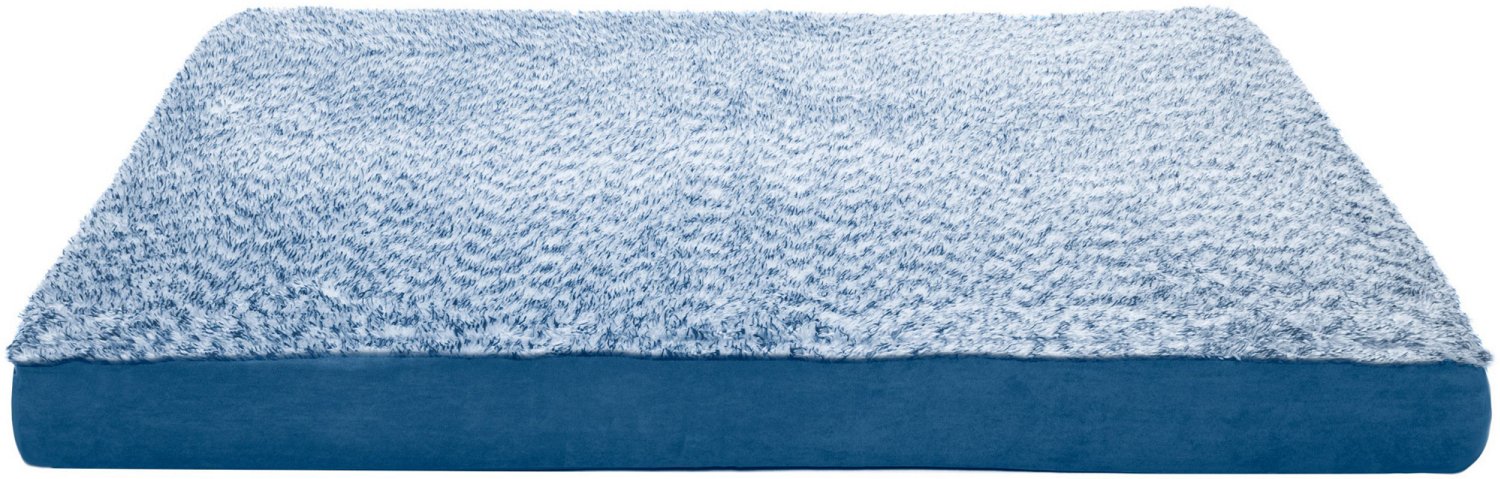 FurHaven Two-Tone Faux Fur & Suede Deluxe Orthopedic Mattress Dog Bed - Jumbo, Marine Blue