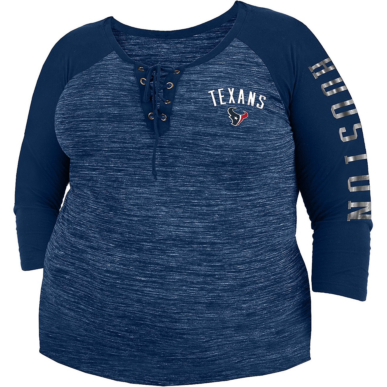 New Era Women's Houston Texans Reverse Space Dye Plus Size 3/4 Sleeve Lace Up Shirt                                              - view number 1