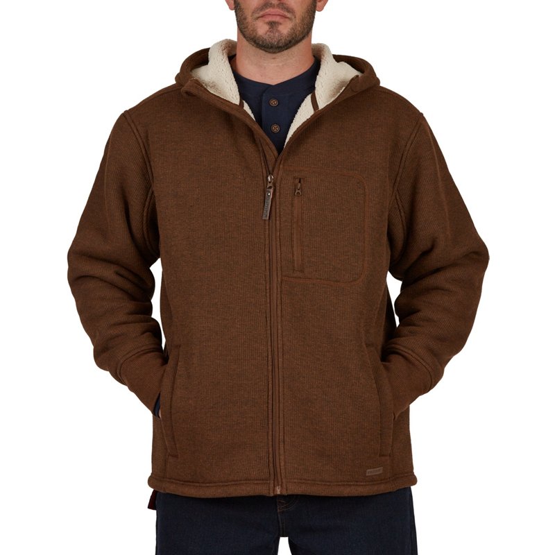 Smith's Workwear Men's Sherpa Lined Thermal Hooded Shirt Jacket Brown ...