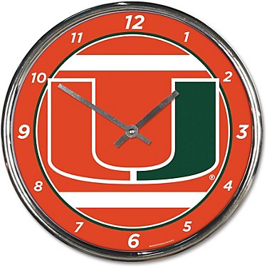 WinCraft University of Miami 12 in Chrome Clock