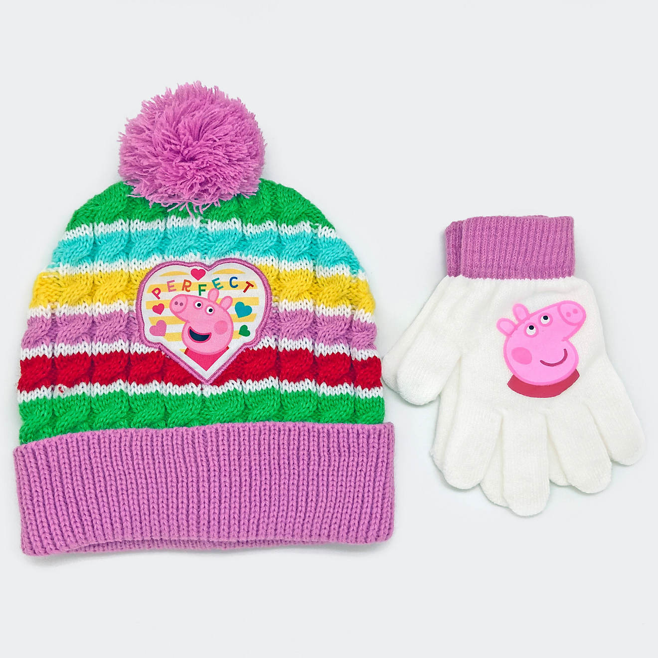 Peppa Pig and Family Childrens Beanie Hat and Gloves Kids Gift Set New