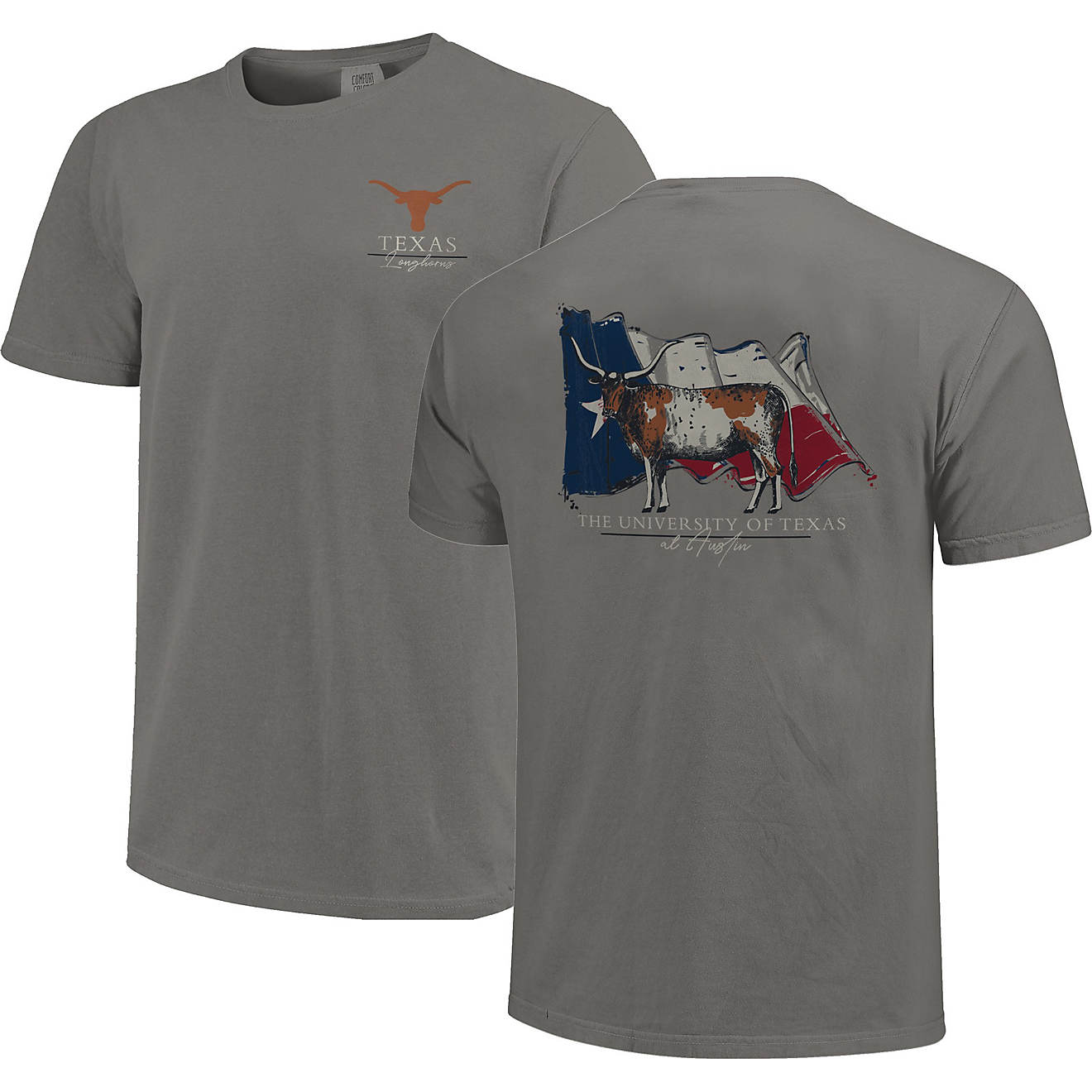 Image One Men's University of Texas Comfort Color Waving Flag and Mascot T-shirt                                                 - view number 1