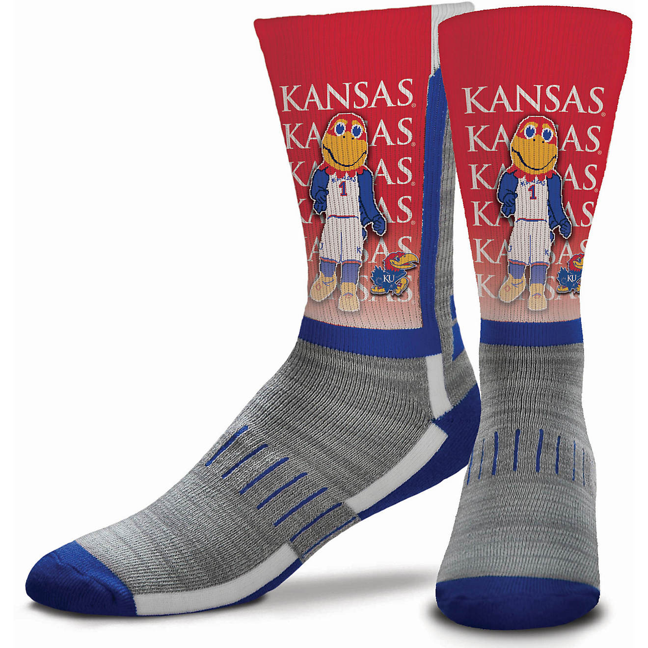 For Bare Feet University of Kansas Mascot V-Curve Crew Socks                                                                     - view number 1