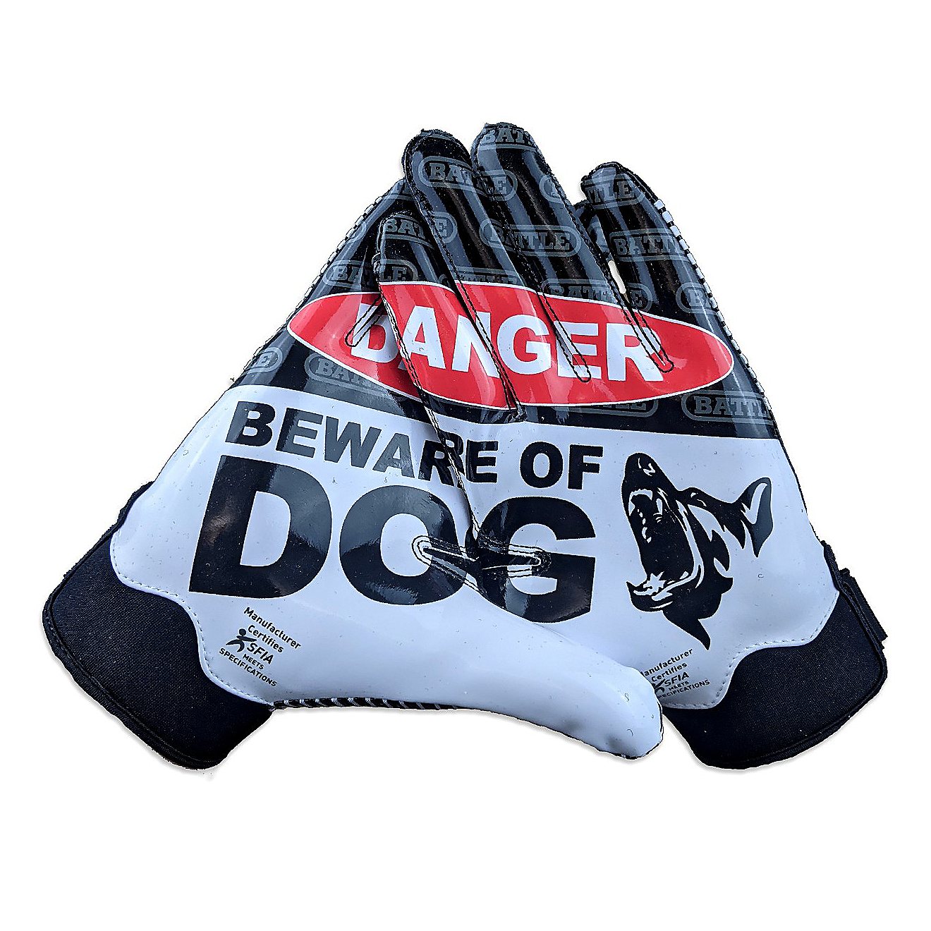 Battle Adults' Beware of Dog Football Gloves                                                                                     - view number 3