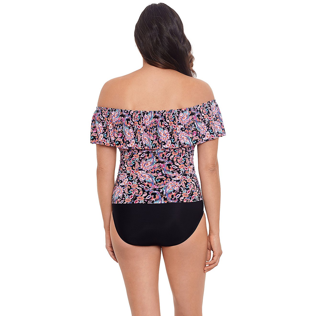 Coastal Cove Women's Midnight Paisley Cold Shoulder Tankini Swim Top                                                             - view number 3