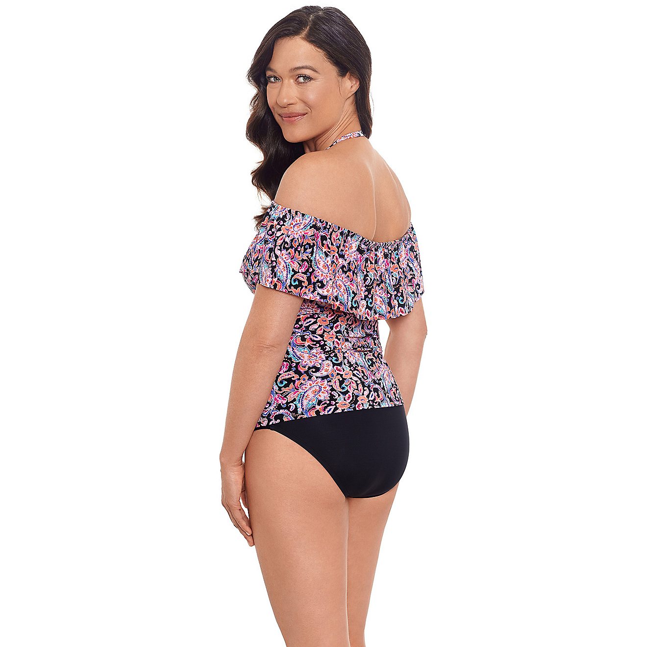 Coastal Cove Women's Midnight Paisley Cold Shoulder Tankini Swim Top                                                             - view number 6