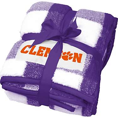 Logo Clemson University Buffalo Check Frosty Fleece Blanket                                                                     