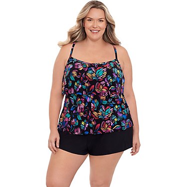 Coastal Cove Women's Fireworks Floral Plus Size Tankini Swim Top