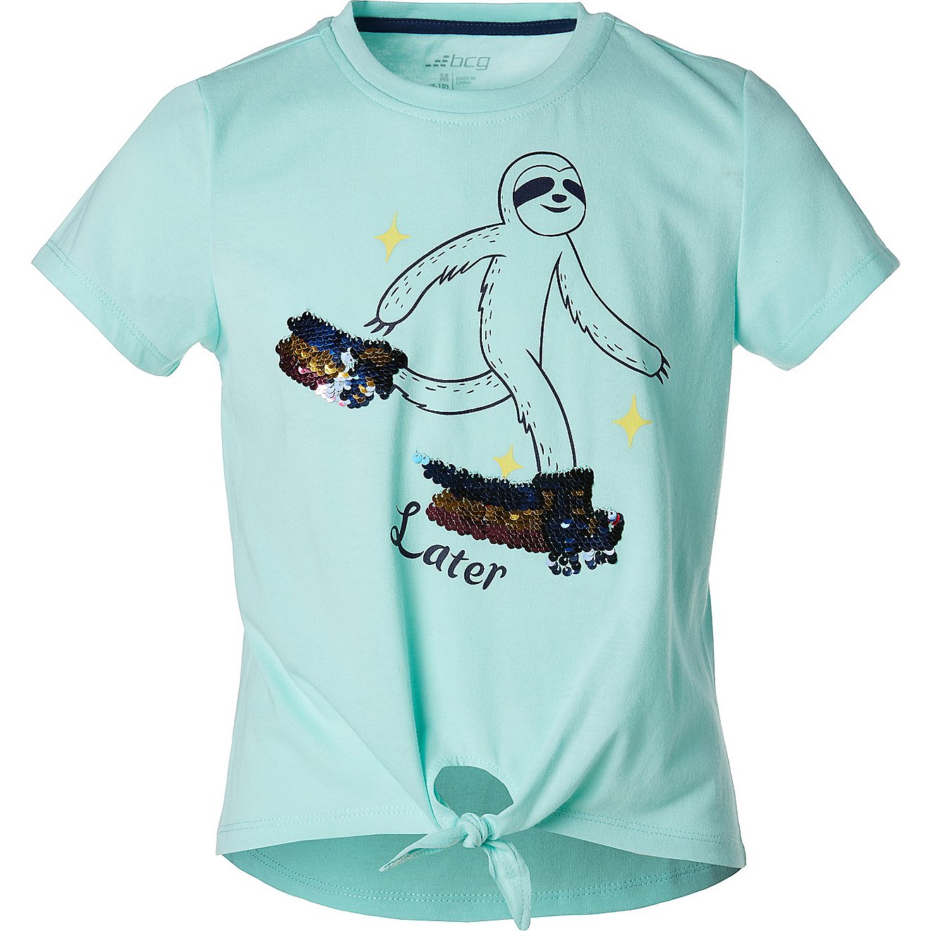 BCG Girls’ Later Sloth Flip Sequin Tie T-shirt                                                                                 - view number 1