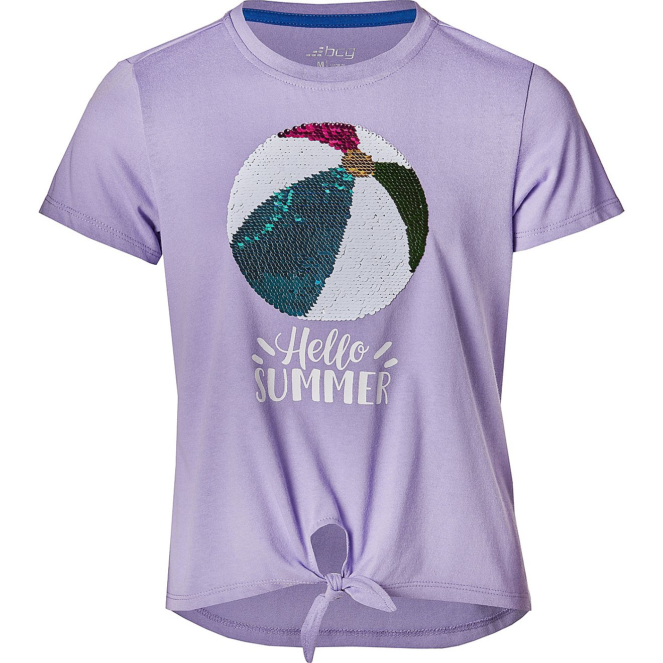 BCG Girls’ Hello Summer Flip Sequin Tie Front T-shirt                                                                          - view number 1