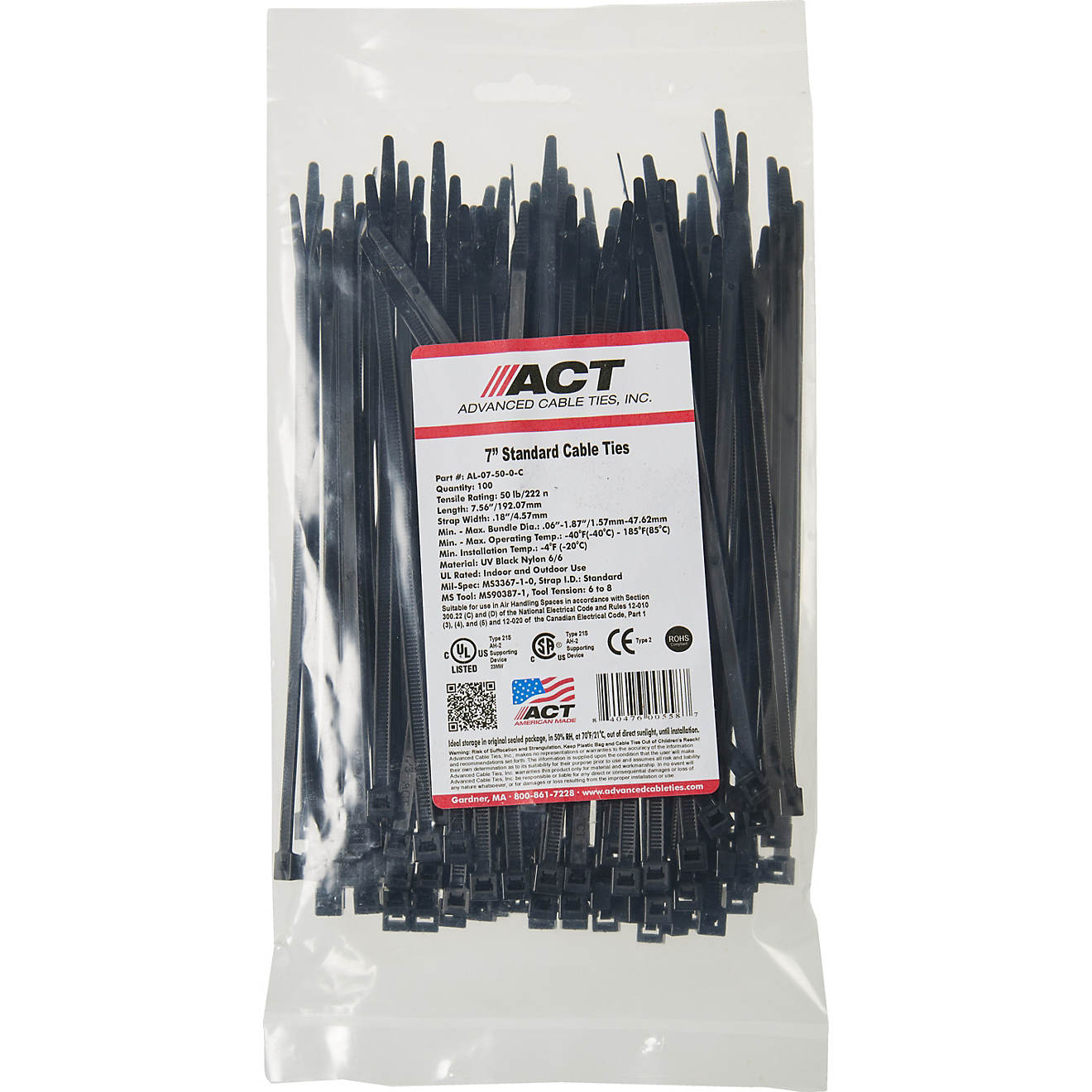 ACT 7.5 in 50 lb Natural Cable Ties 100-Pack                                                                                     - view number 1