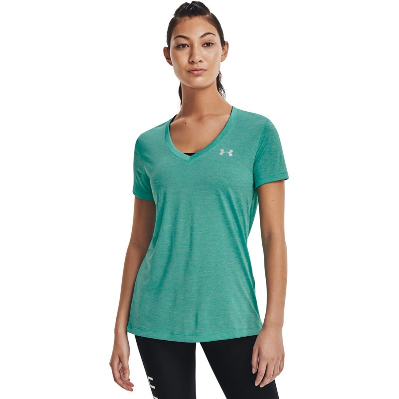Under Armour Women's Twisted Tech V-neck T-Shirt Aqua/Turquoise, X-Small - Women's Athletic Performance Tops at Academy Sports product image