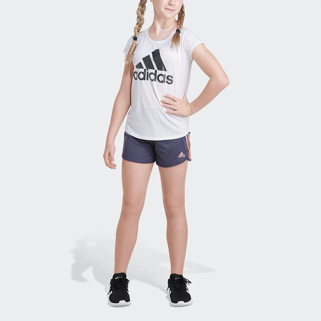 adidas Girls' Stripe Mesh 22 Shorts                                                                                              - view number 1