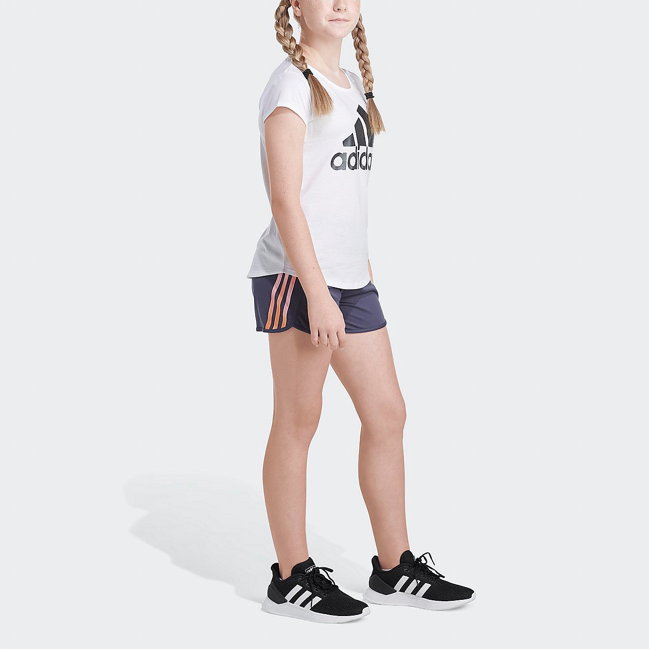 adidas Girls' Stripe Mesh 22 Shorts                                                                                              - view number 3