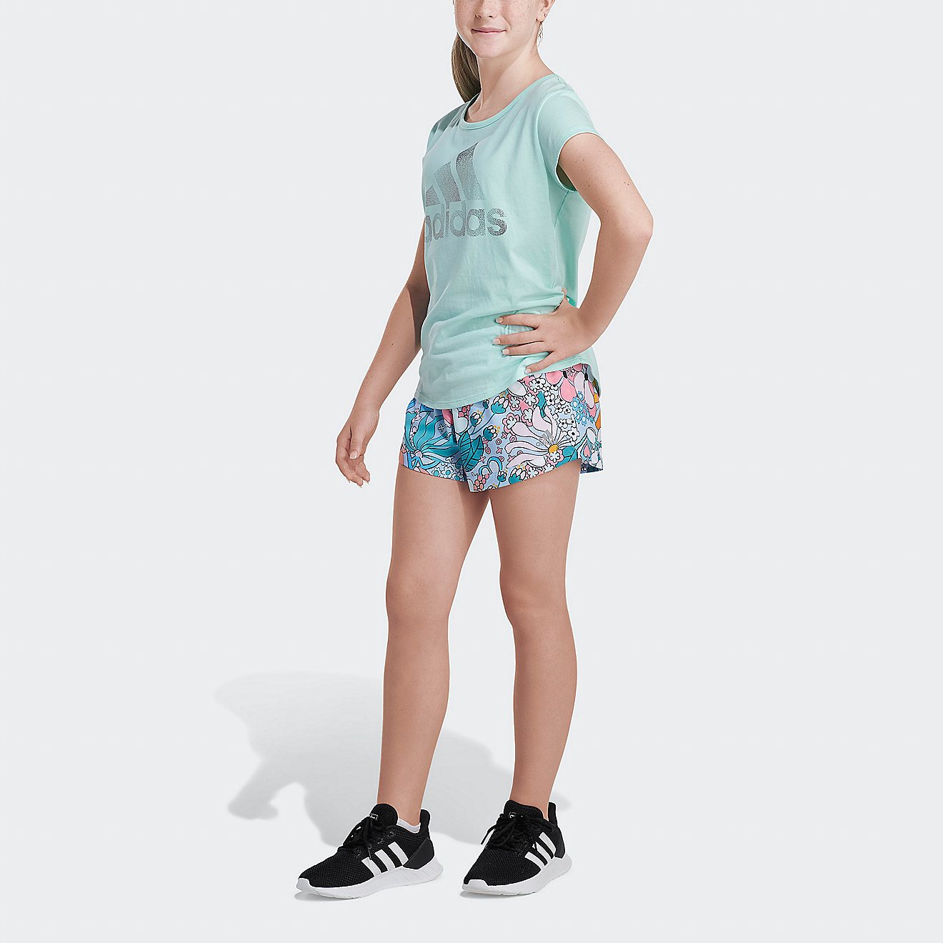 adidas Girls' Allover Print Woven Shorts                                                                                         - view number 4