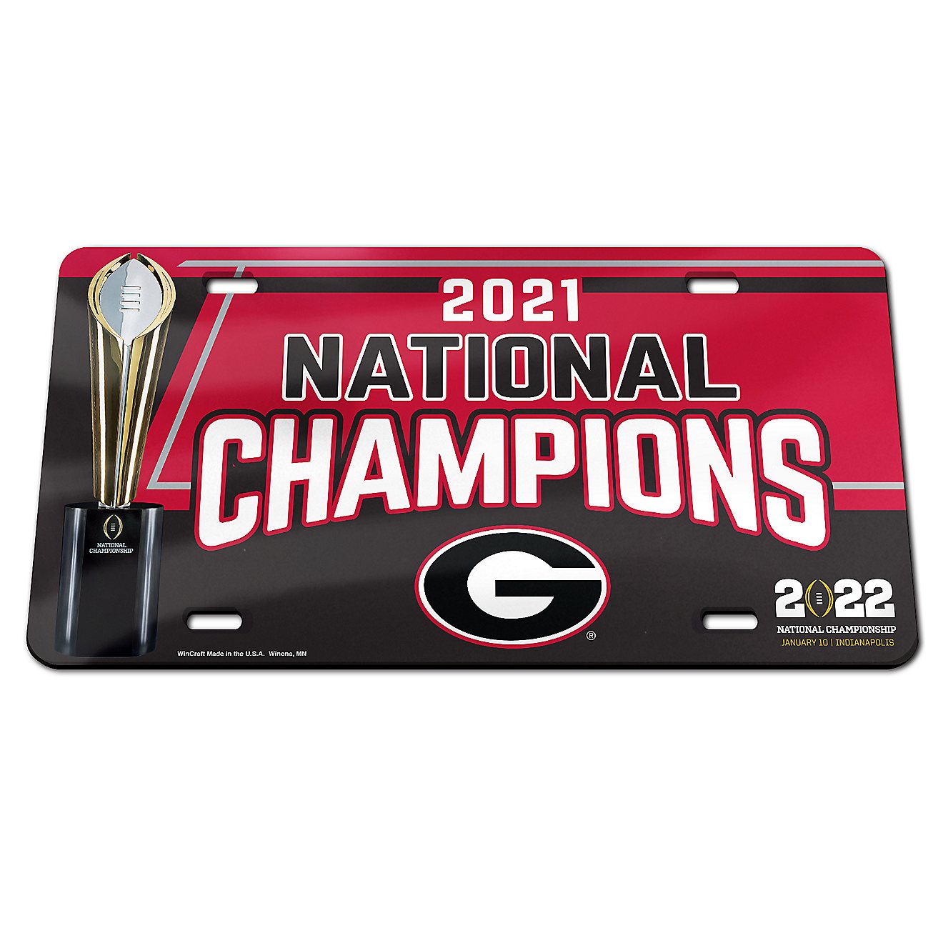 WinCraft University of Georgia ‘21 NCAA CFP Champs Trophy Laser Cut License Plate                                              - view number 1