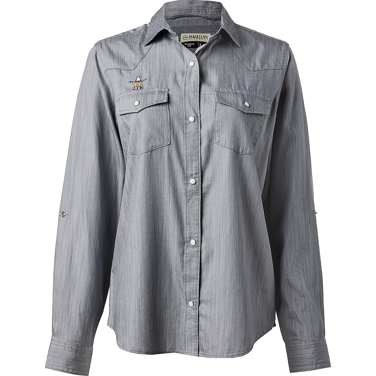 Magellan Outdoors Women's Houston Livestock Show and Rodeo Pecos Ridge Chambray Long Sleeve Button Down Shirt                    - view number 1