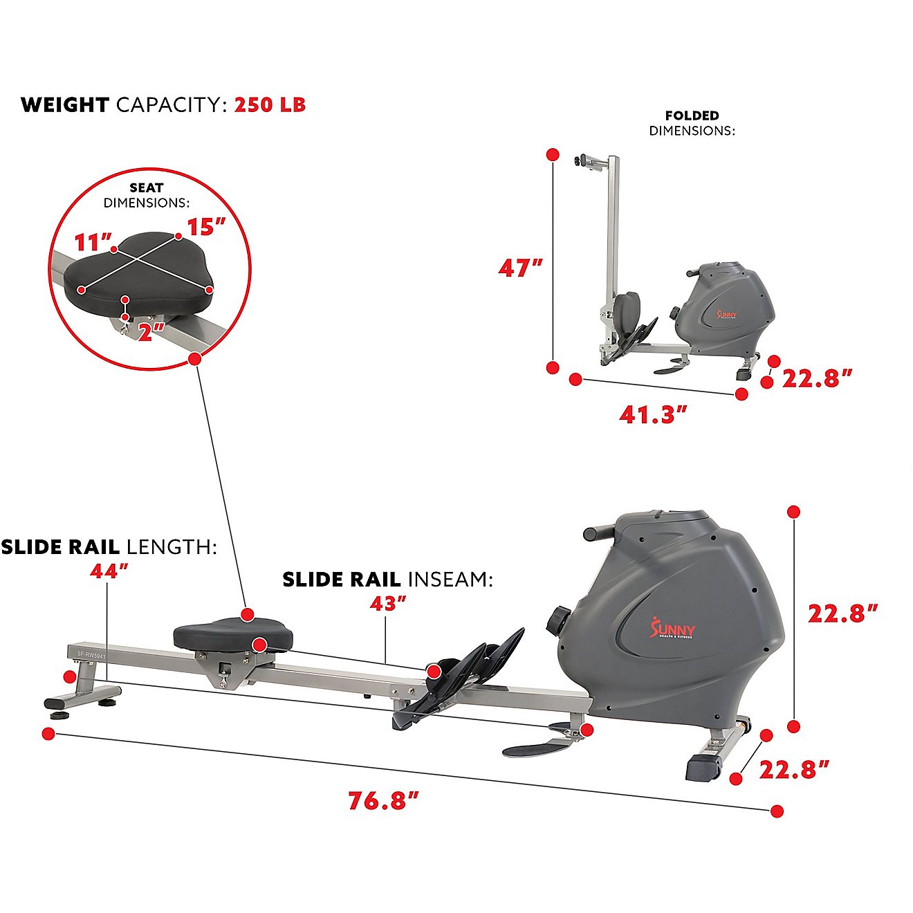 Sunny Health & Fitness Multifunction SPM Magnetic Rowing Machine                                                                 - view number 5