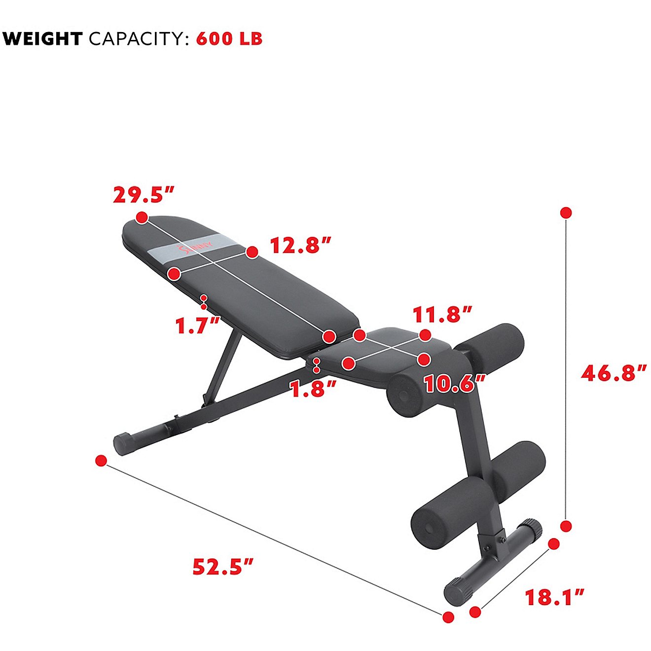 Sunny Health & Fitness Incline/Decline Weight Bench                                                                              - view number 8