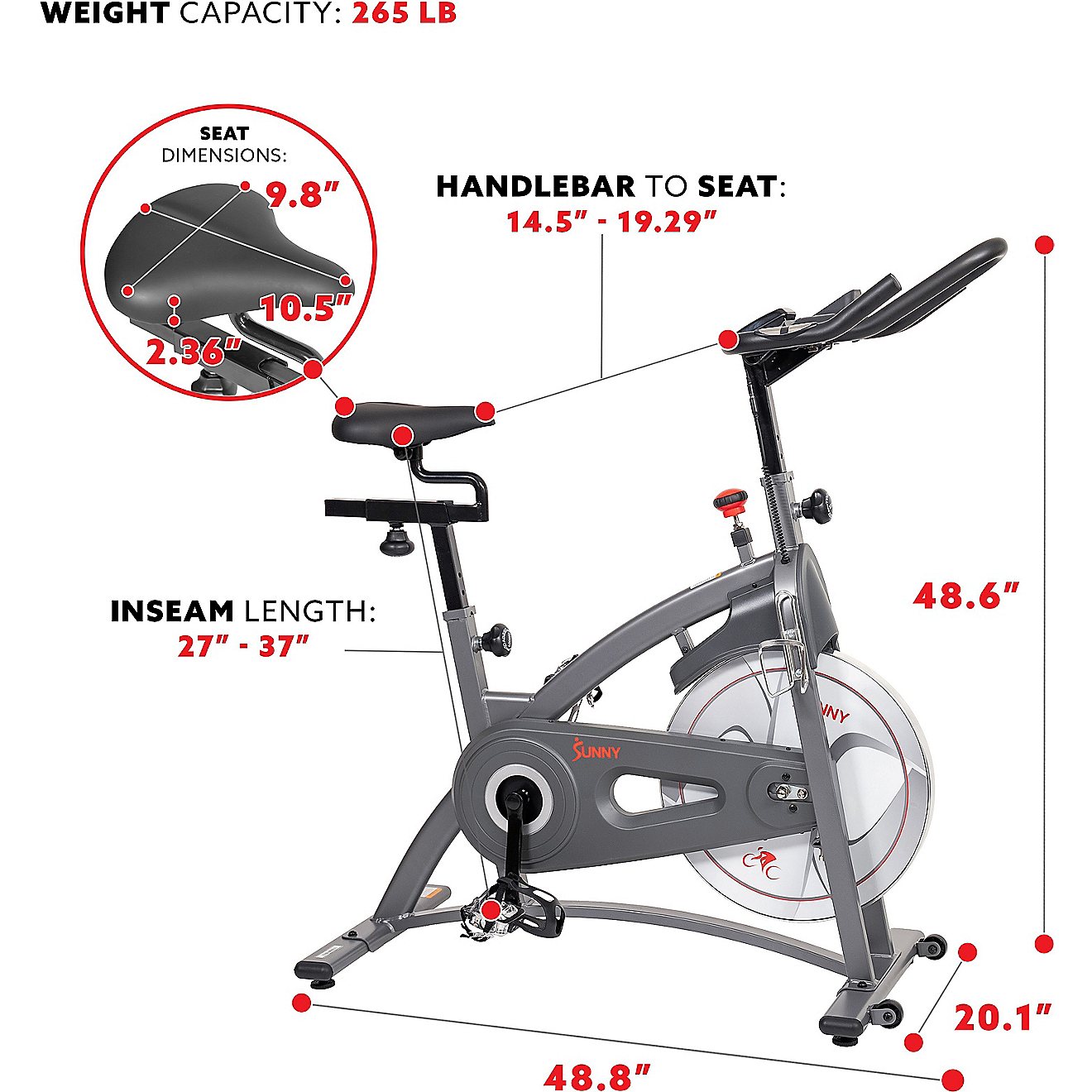 Sunny Health & Fitness Endurance Magnetic Belt Drive Indoor Cycling Bike                                                         - view number 7