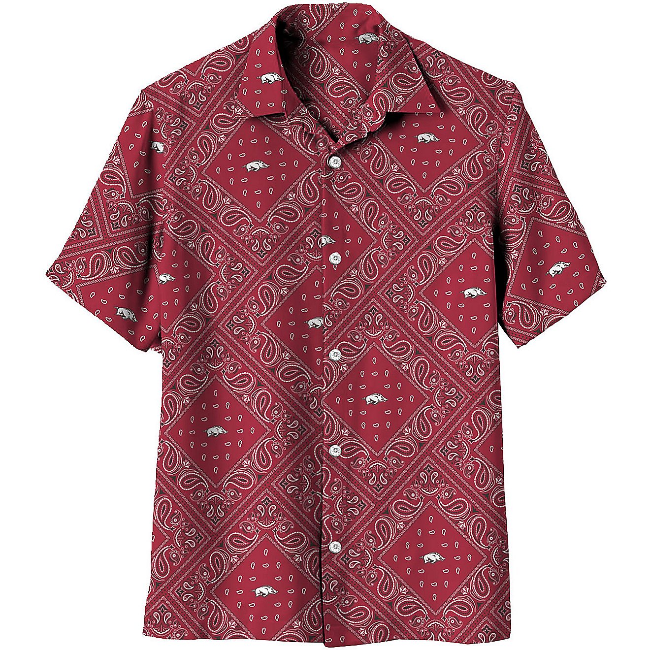 Wes and Willy Men’s University of Arkansas Allover Paisley Print Camp Shirt                                                    - view number 1