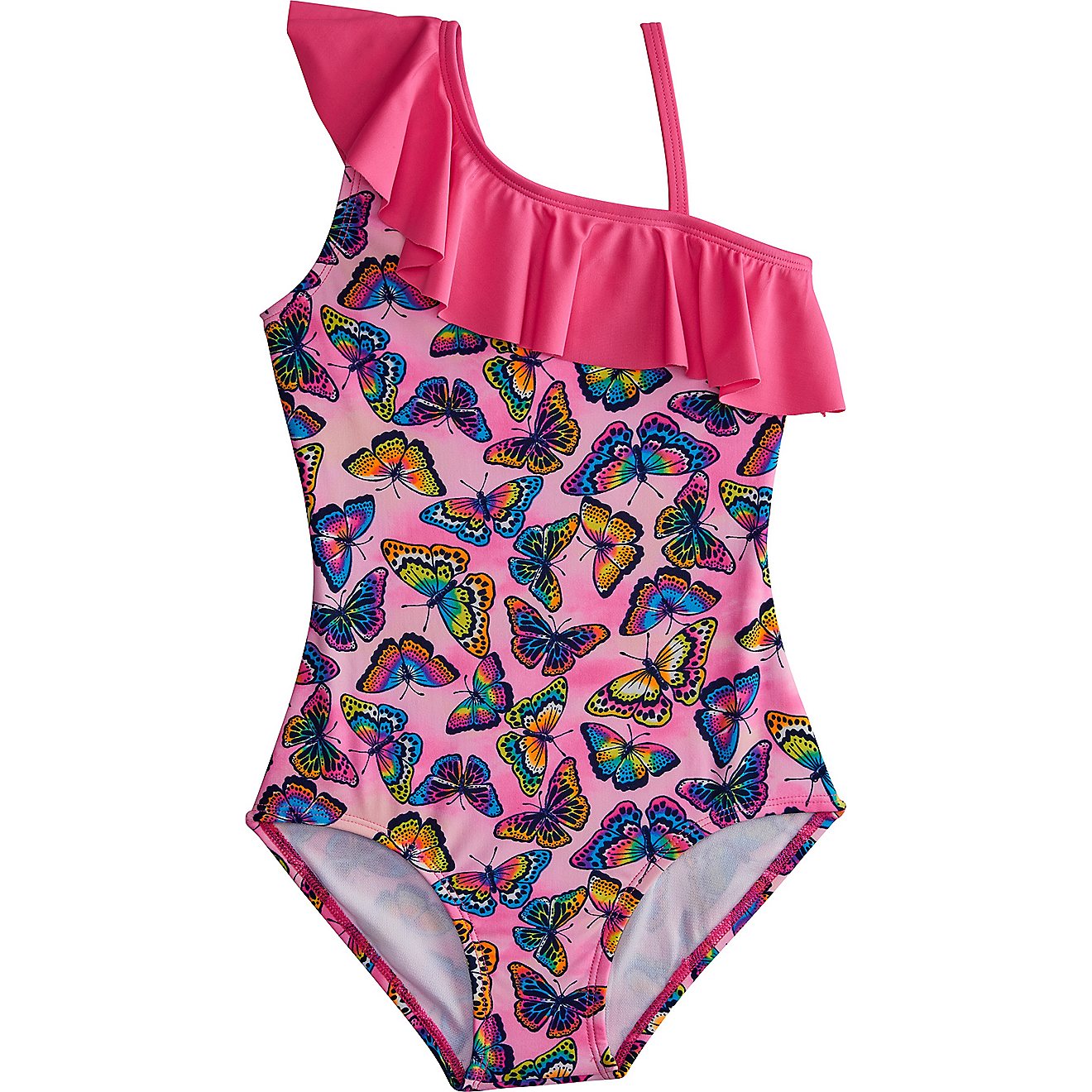 O’Rageous Girls’ 4-7 Butterfly Party Ruffle Neck 1-Piece Swimsuit                                                            - view number 1