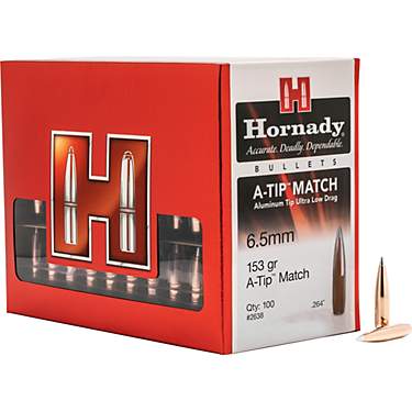 Hornady A-Tip Match 6.5 Creedmoor .264 153-Grain Reloading Bullets - 100 Rounds                                                 