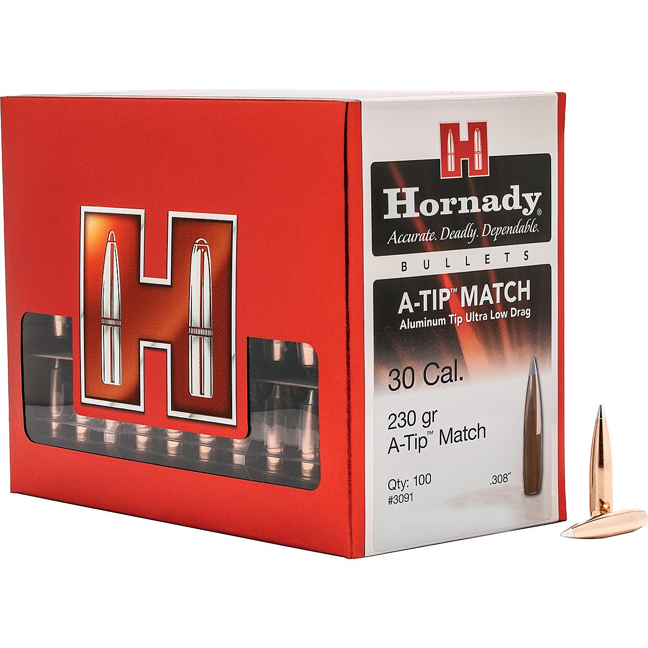 Hornady A-Tip Match 30 Cal .308 230-Grain Reloading Bullets - 100 Rounds                                                         - view number 1