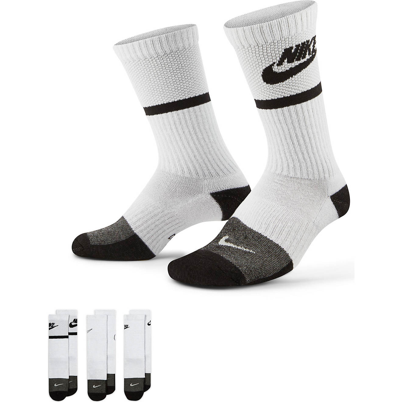 Nike Youth Everyday Cushioned Stripe Logo Crew Socks 3-Pack                                                                      - view number 1