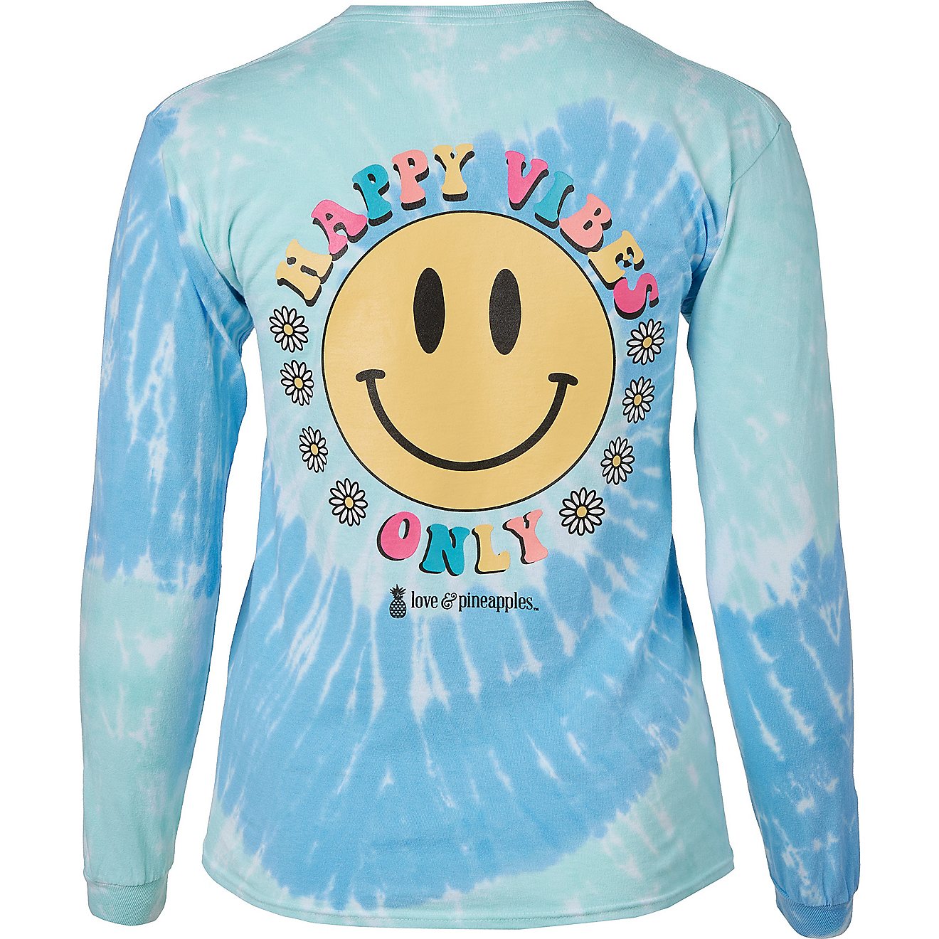 Love & Pineapples Women's Happy Vibes Tie Dye Long Sleeve Graphic T-shirt                                                        - view number 1