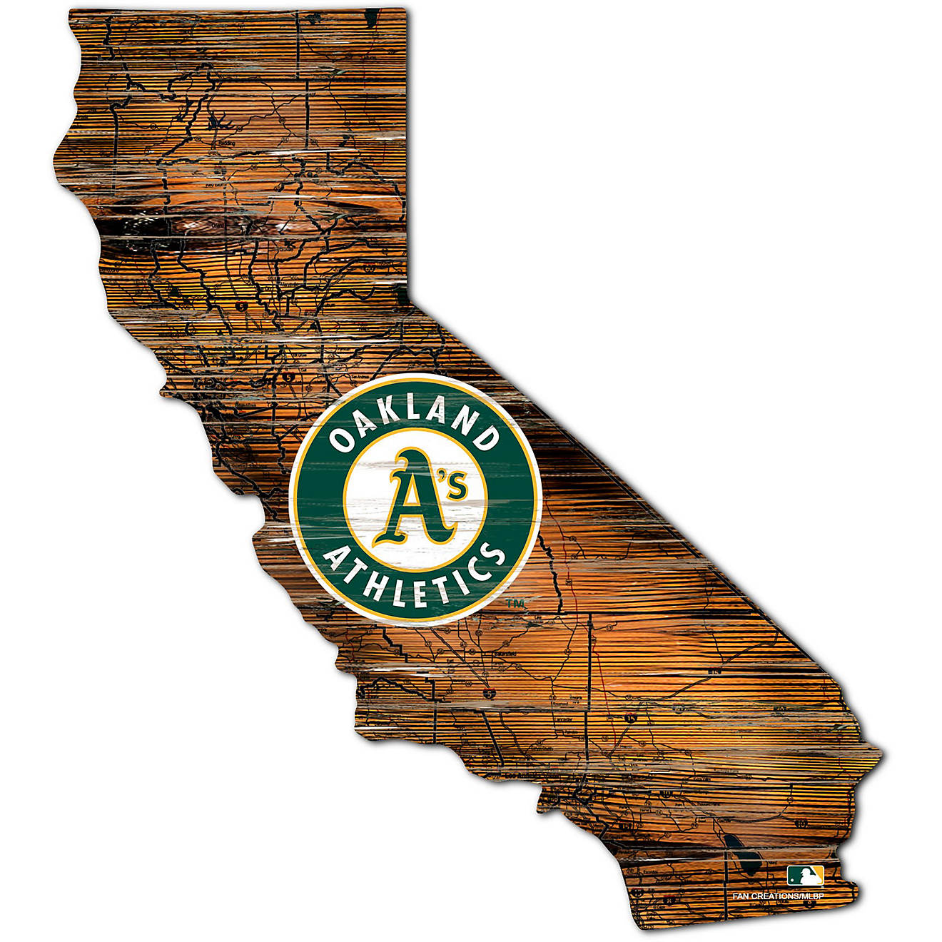 Fan Creations Oakland Athletics Logo Distressed State Sign                                                                       - view number 1