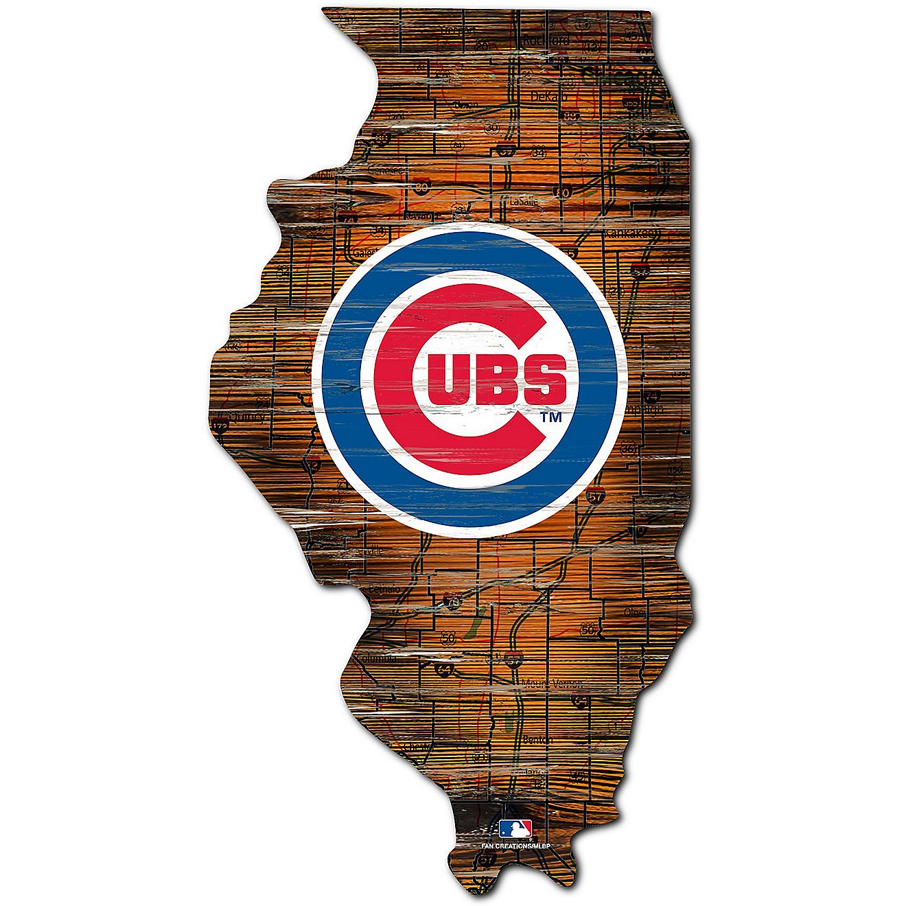 Fan Creations Chicago Cubs Logo Distressed State Sign                                                                            - view number 1