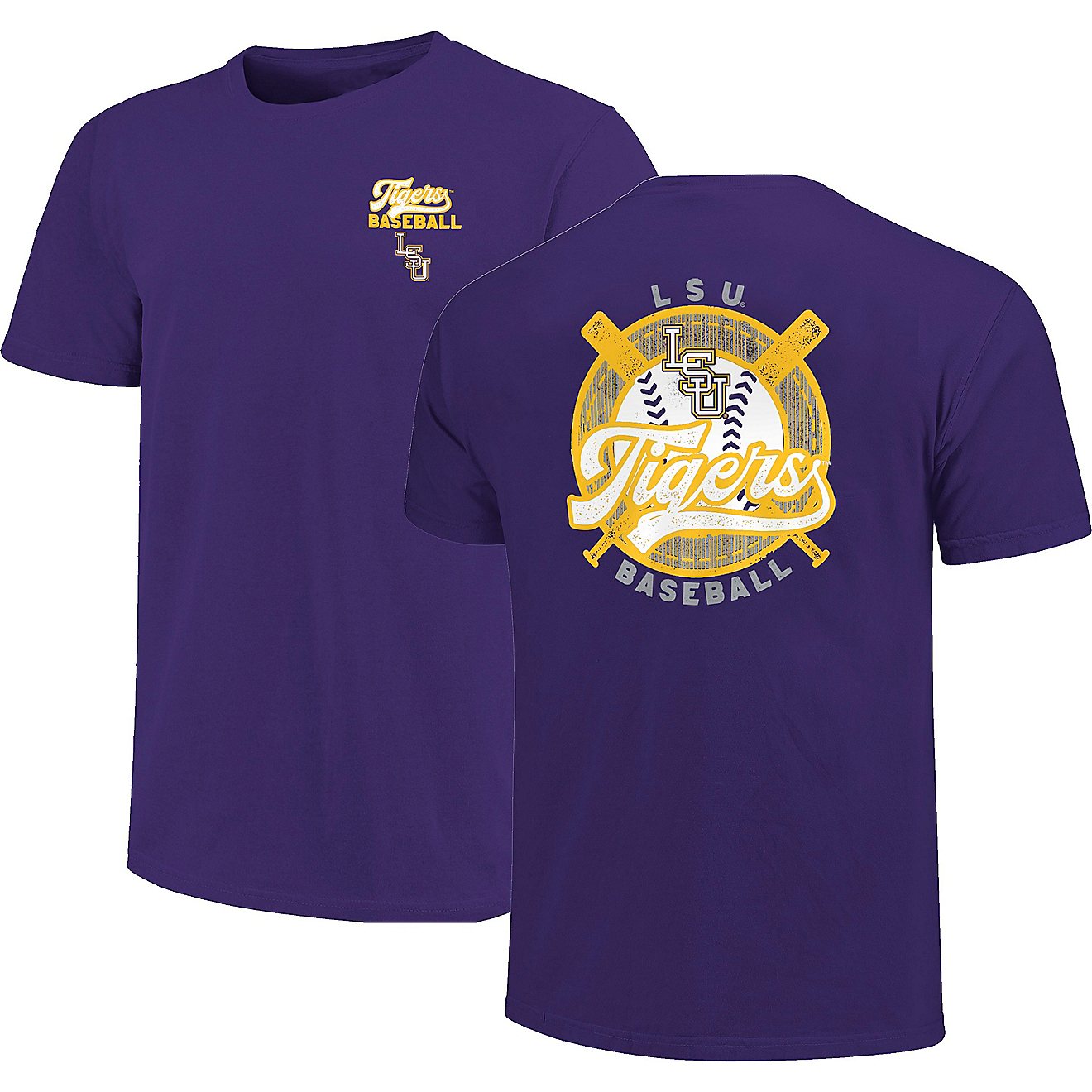 Image One Men's Louisiana State University Vintage Baseball Stamp Graphic Short Sleeve T-shirt                                   - view number 3