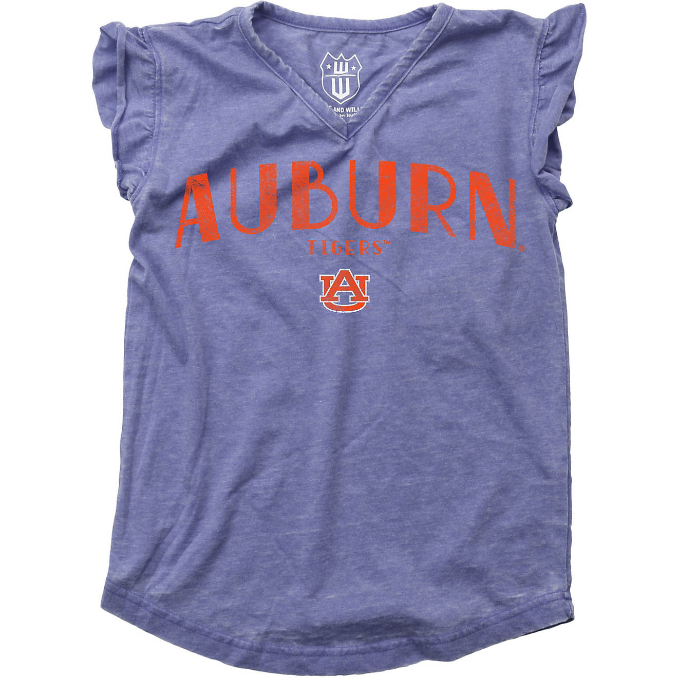 Wes and Willy Girls' Auburn University Vintage Arch Burn Out Ruffle T-shirt                                                      - view number 1
