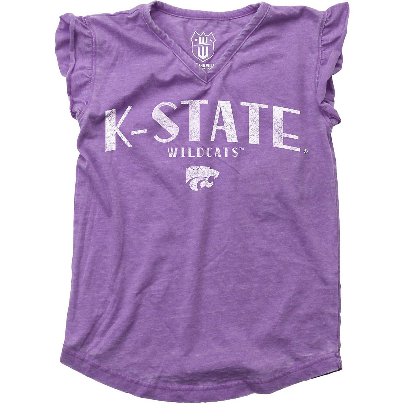Wes and Willy Girls' Kansas State University Vintage Arch Burn Out Ruffle T-shirt                                                - view number 1