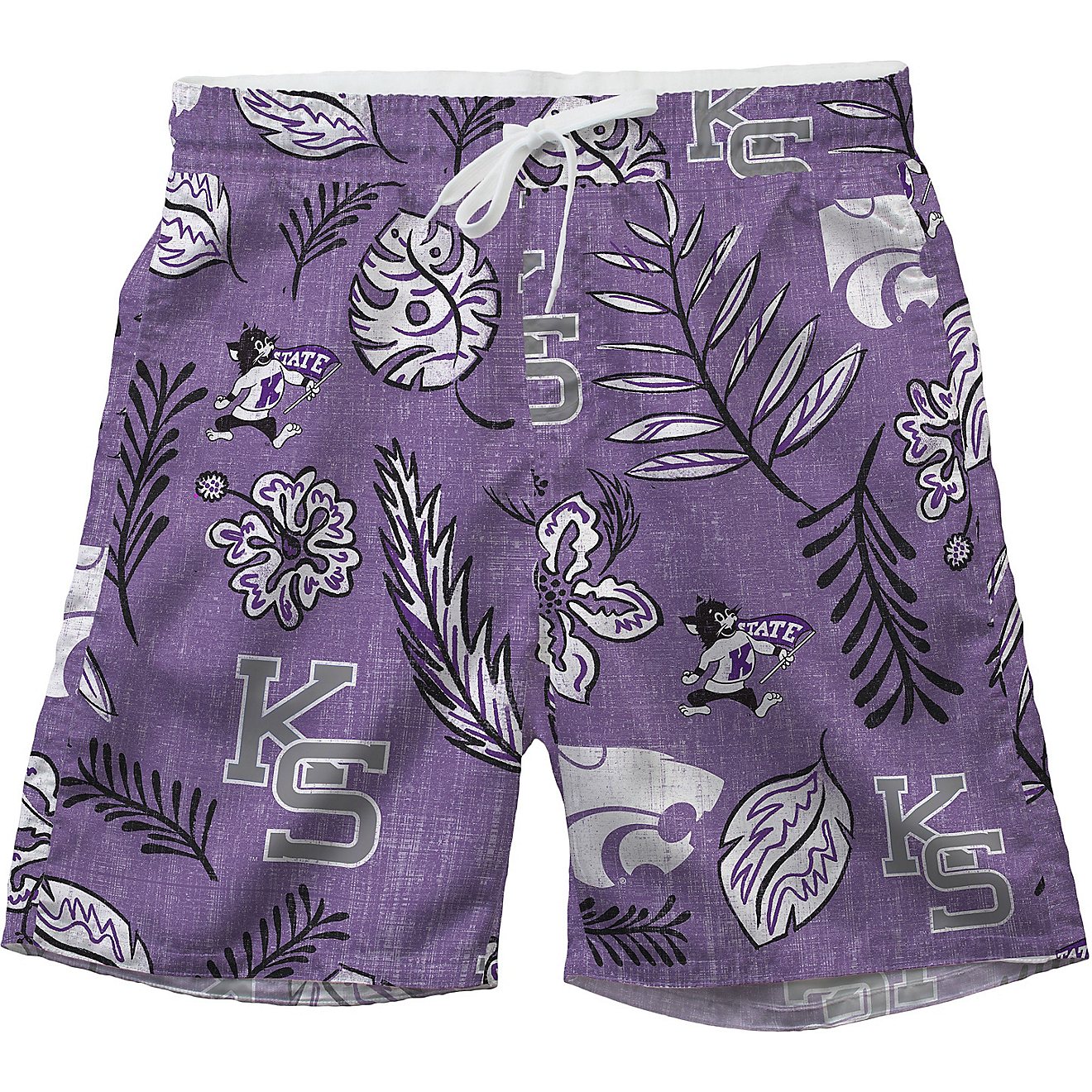 Wes and Willy Men’s Kansas State University Vintage Floral Swim Trunks                                                         - view number 1