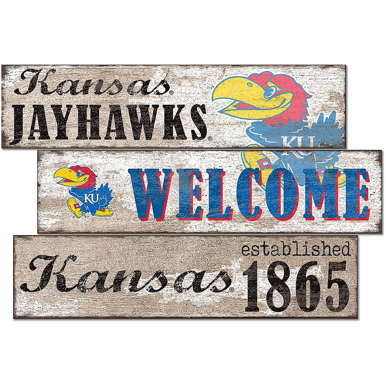Fan Creations University of Kansas Welcome 3 Plank Decor                                                                         - view number 1