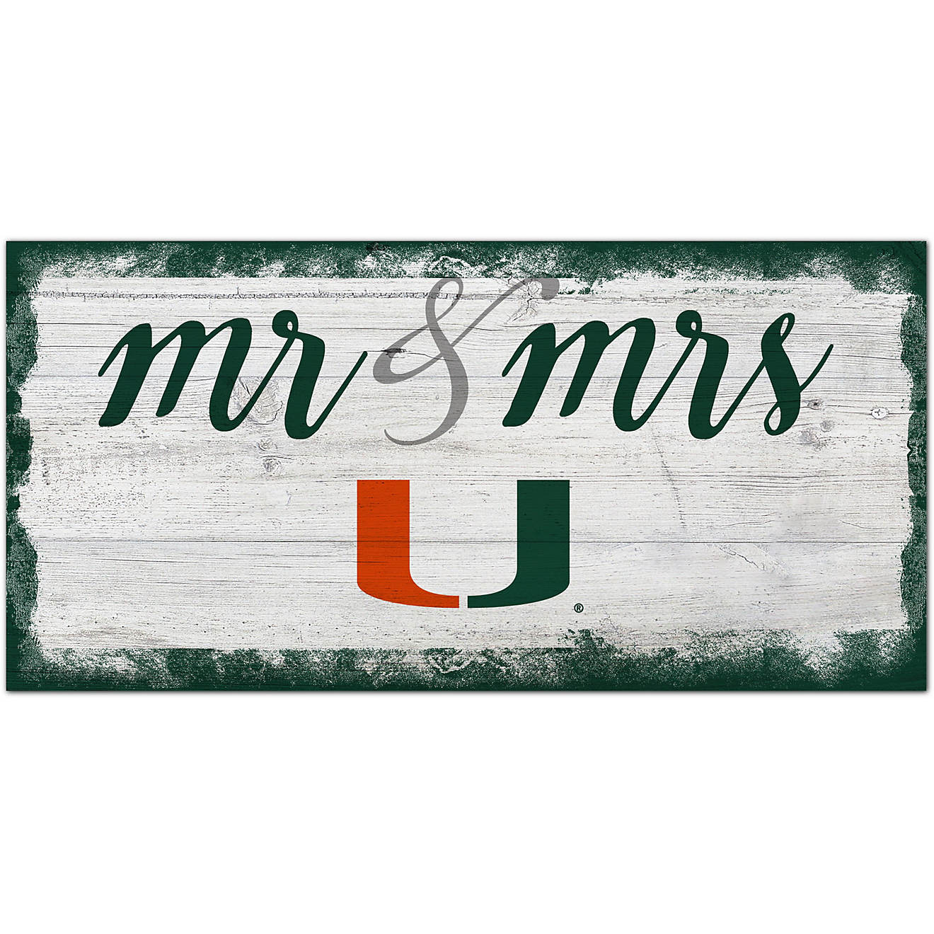 Fan Creations University of Miami Script Mr. and Mrs. 6 in x 12 in Sign                                                          - view number 1