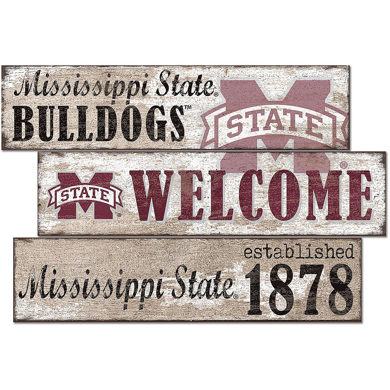 Fan Creations Mississippi State University Welcome 3 Plank Decor                                                                 - view number 1