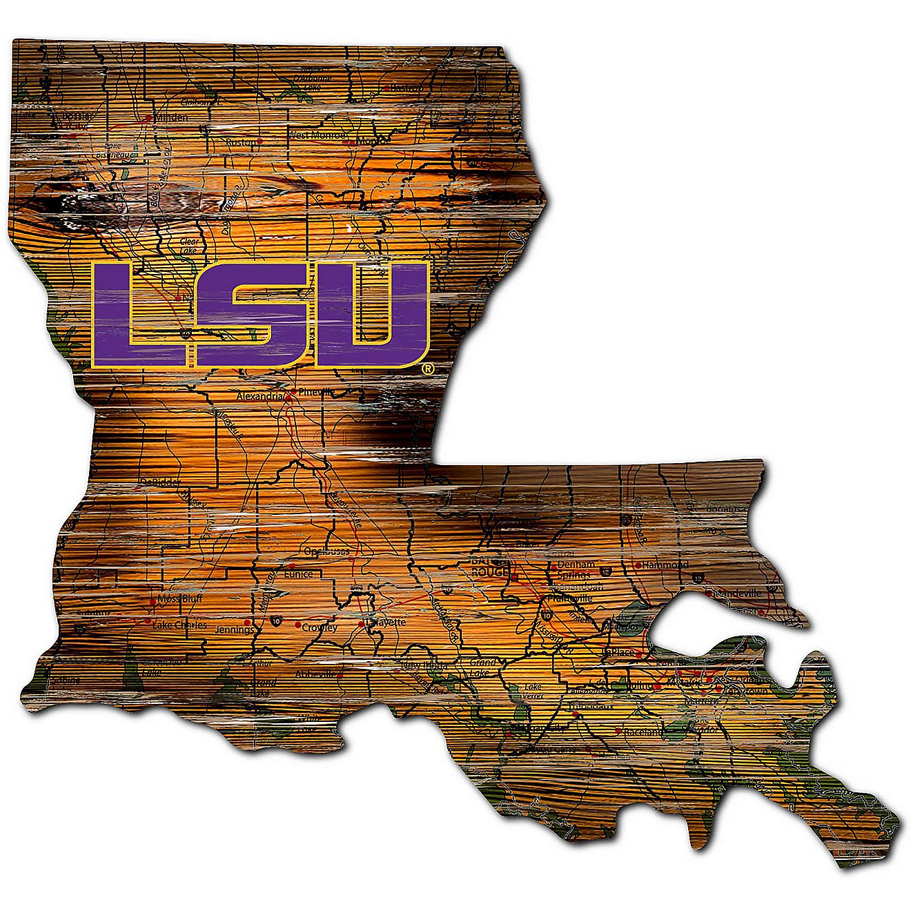 Fan Creations Louisiana State University Distressed State Logo Sign                                                              - view number 1