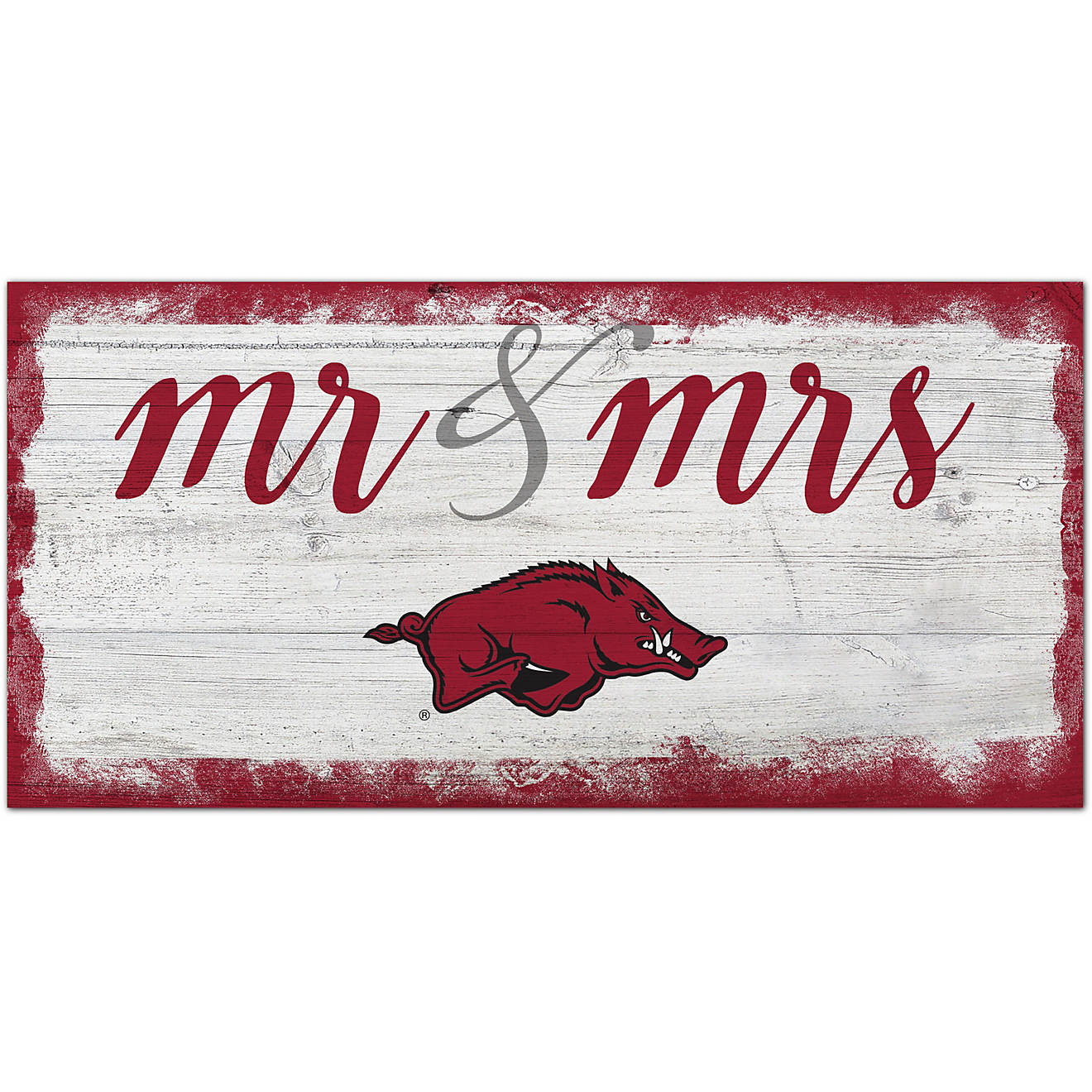 Fan Creations University of Arkansas Script Mr. and Mrs. 6 in x 12 in Sign                                                       - view number 1
